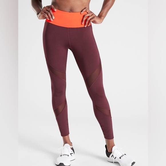Athleta Tenacity 7/8 Compression Tight Leggings in Powerlift Plum and Orange XS - Picture 1 of 6